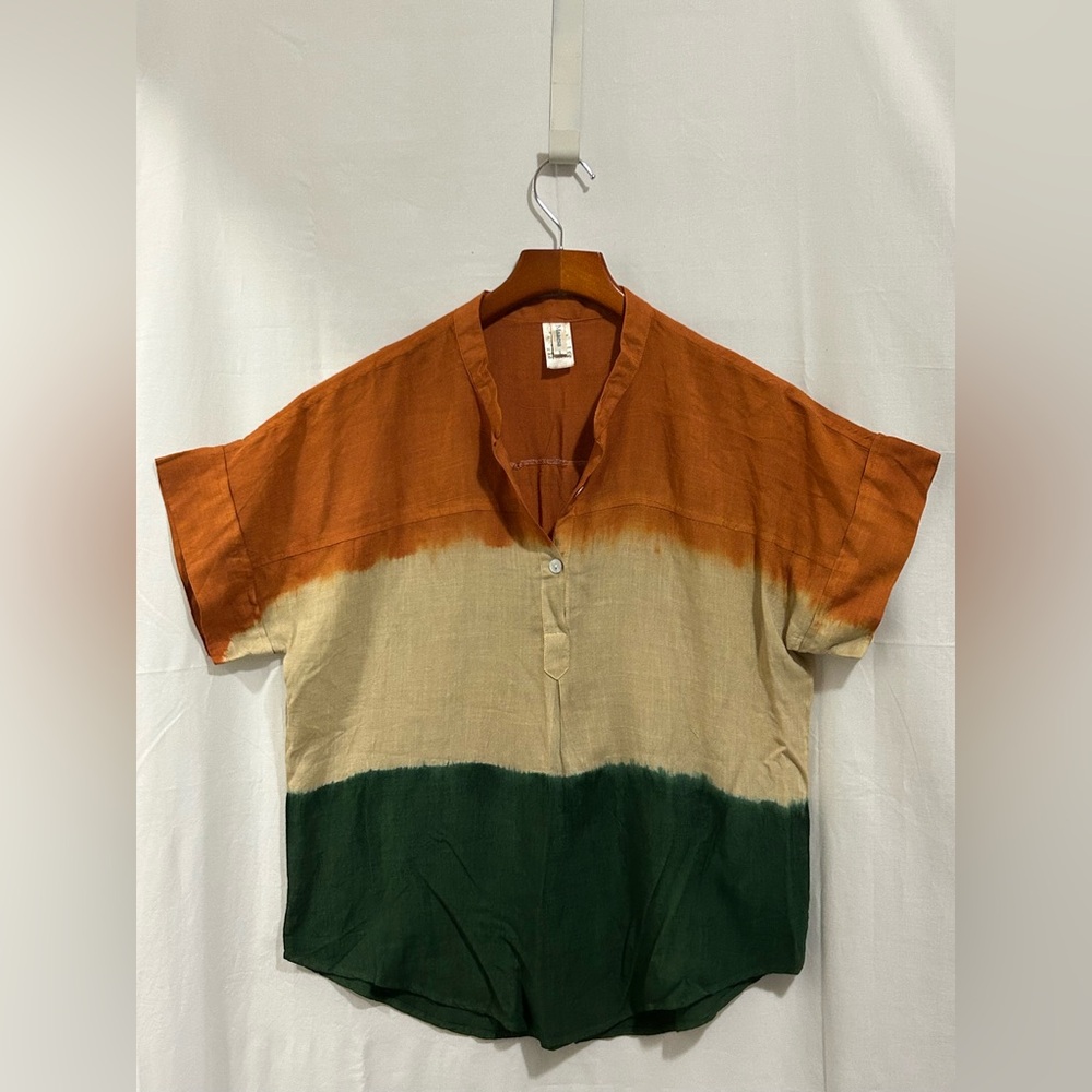 Maaesa - Orange, Beige & Green Color-Block Top - Picture 1 of 12